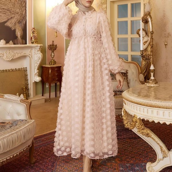 Women's Clothing Autumn And Winter New Jacquard Pure Color Temperament Long Skirt Fashion Sleeve Dress_ecoleips.com