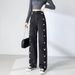 Love-Inspired High-Waist Flared Jeans – Chic Straight-Leg Wide Pants With Soft Tumble Hem (Blue/Black, S-2xl)_ecoleips.com