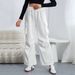 Voya Women's European American Clothing 2026 Autumn And Winter Elastic Waist Cargo Pants High Street Loose Straight-leg Wide-leg Sporty Casual Pants_ecoleips.com