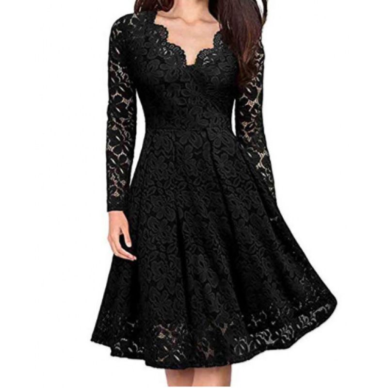 Christmas Women's Autumn And Winter Skirts, Lace Dresses, Long Sleeves, And Underneath With A Base Skirt_ecoleips.com