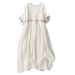 Summer Round-Neck Short-Sleeved Dress With Artistic Retro Style, Loose Fit, Embroidered Ramie Fabric, And Long Skirt_ecoleips.com