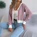 2025 Autumn Winter Color-Block Striped Lantern Long Sleeve Cardigan Sweater Short Coat Women's Fashion_ecoleips.com