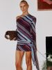 JULISSA MO Sexy One Shoulder Printed Striped Bandage Women Dress Long Sleeve High Waist Mini Dress Summer Slim Elegant Beachwear_ecoleips.com