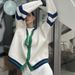 Fashionable Color-Block Cardigan Loose Casual Autumn-Winter 2024 Cross-Border Women's Striped Simple Knit Sweater Coat_ecoleips.com