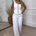 Women's Clothing solid color one shoulder sleeveless single breasted top high waist wide leg pants two piece suit_ecoleips.com