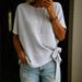 Women's Clothing Solid Color T-Shirt Short Sleeve Knotted Hem Loose Fit Summer Top_ecoleips.com