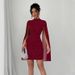 Cross-Border European And American Women's Clothing Round Neck Ribbed Chiffon Cape Bodycon Dress_ecoleips.com