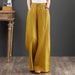 Suitable For All Seasons 2025 Spring Summer Literary Cotton Linen Feel Women's Loose Plus Size Wide Leg High Waist Floor-Length Long Pants_ecoleips.com