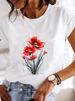 European And American Cross-border Foreign Trade Women's Floral Plant Print Round-neck Short-sleeve T-shirt Top_ecoleips.com
