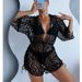 Women's Clothing Long Sleeved Mesh Belted One Piece Swimsuit High Waisted Printed Drawstring Three Piece Bikini_ecoleips.com