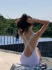 Sexy Black One-Piece Swimsuit Women's Deep V Neck Cross Strap Belly Covering Slimming Design Fashionable And Stylish_ecoleips.com