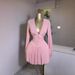 Women's Foreign Trade V-neck Long-sleeve Dress, French Style, Slim Fit, Waist-cinching, Slimming, Pleated Short Dress_ecoleips.com