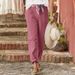 Women's Clothing new casual pants buttoned cotton and linen loose casual pants_ecoleips.com