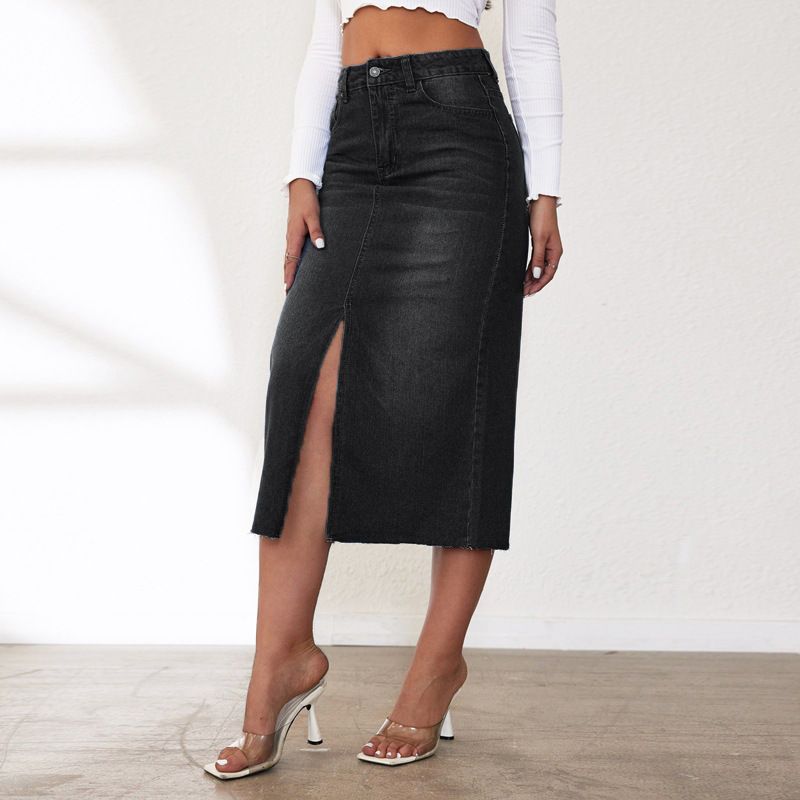 K Sexy And Spicy Girl Half Skirt A-line Style Slit Slimming Denim Half Skirt_ecoleips.com