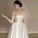 Elegant French Satin A-Line Wedding Dress With Detachable Bow & Train For Bride, Modest Chapel Length Gown_ecoleips.com