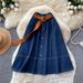 Preppy High-Waisted Slimming Denim Midi Skirt with Elastic Waist A-Line Stylish Fit for Summer Commute Women's Bottoms_ecoleips.com
