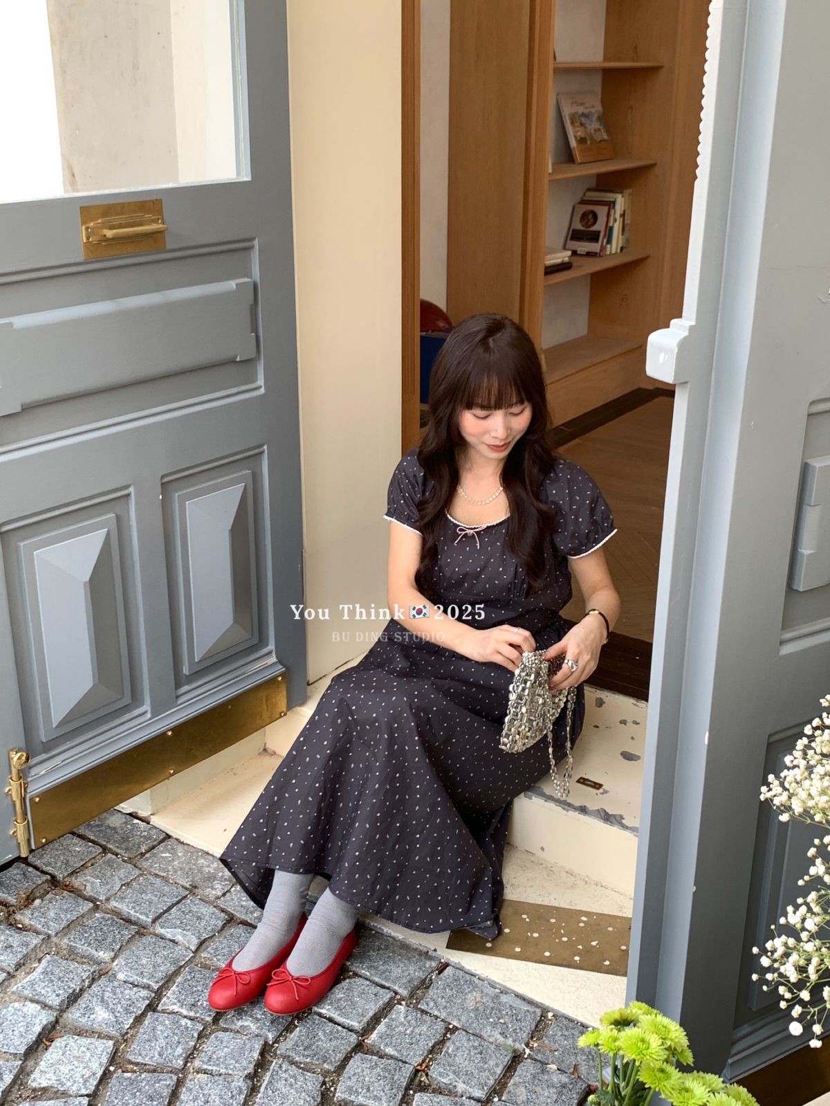 【You Think】Thirteen Lines INS Style Niche Round Neck Floral Long Versatile Dress B2222_ecoleips.com