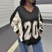Women's American Style Patchwork Loose Fitting Jersey V Neck Color Blocking Casual Long Sleeve Sweatshirt Street Style Sexy Versatile_ecoleips.com
