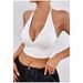 Cross-border Summer Fashion White V-neck Backless Camisole Top, Sexy Halter Neck Tie-up Short Tank Top For Hot Girls_ecoleips.com