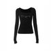 European American Style Women's Sweet Sexy Long Sleeved Cropped off Shoulder Top Rhinestone Embellished Slim Fit Summer Flattering_ecoleips.com