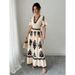 Women's Clothing Summer Retro Print Dress V Neck Gathered Waist A Line Long Real Photo In Stock_ecoleips.com