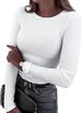 2026 Eurean And American Cross-Border New Women's Long Sleeve Stretch Crew Neck Ribbed T-Shirt Slim Fit Casual Basic_ecoleips.com