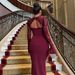 Women's Clothing Burgundy Lace Enchantress Gown – Long-Sleeve Square Neck Wedding Guest Dress (Victorian Mourning Jewel Tones, Gothic Cathedral)_ecoleips.com