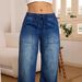 Cross-Border European And American Stretch Drawstring Elastic Waist Straight Wide-Leg Women's Mid-Waist Denim_ecoleips.com