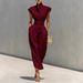 Women's High-Waisted Midi Skirt Spring/Summer High Neck Loose Top European American Style Casual Commuter Dress_ecoleips.com