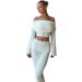 2024 Autumn/Winter New Cross-Border European American Style Sexy Off-Shoulder Crop Top And High-Waisted Solid Color_ecoleips.com