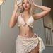 Women's Clothing New Sexy Bikini Three Piece Gauze Skirt Swimsuit Bikini Halterneck Solid Color Swimsuit Popular_ecoleips.com