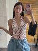 Weird Puss Polka Dot Print Vest Women Y2K Lace-Up Backless Halter V-Neck Skinny Summer Trend Daily Street Basic Chic Tank Tops_ecoleips.com