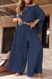 K Solid Color Casual Pants Loose Round Neck Off Shoulder Top Women's Set. No Necklaces Or Other Accessories_ecoleips.com