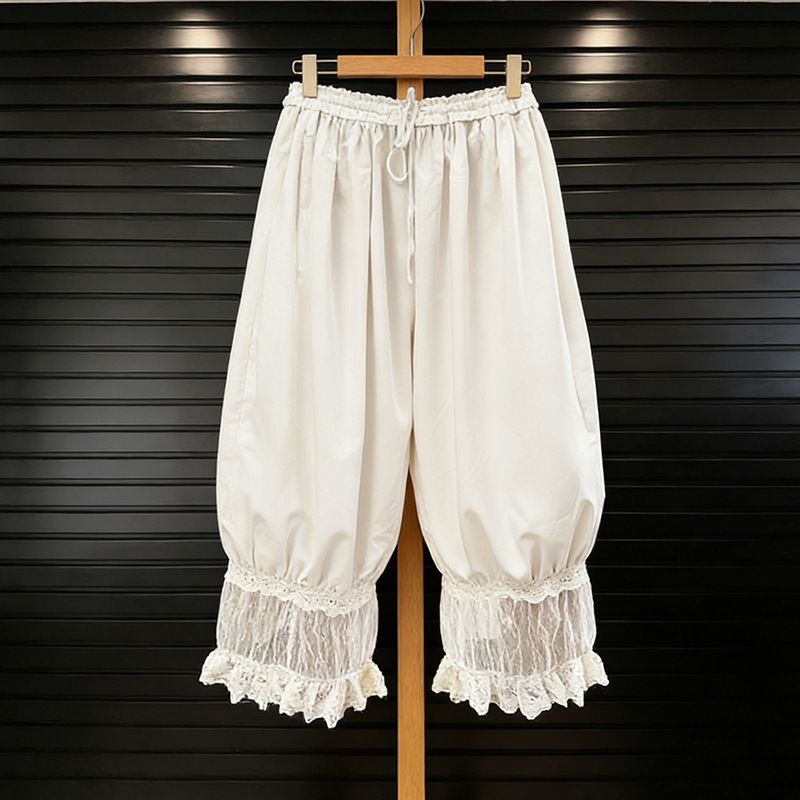 Women's Lace Trimmed Drawstring Wide Leg Pants Loose Fitting Casual Mori Style Retro Design Spring Summer New_ecoleips.com