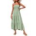 Women's Elegant Smocked Halter Backless Side Split Maxi Dress – Casual Chic Summer Gown 2026_ecoleips.com