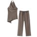 European American Cross-border Women's Clothing Wholesale: Minimalist Halter-neck Top And High-waisted Straight-leg_ecoleips.com