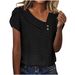 Women's Clothing Pullover V Neck Solid Color Button Top Summer Short Sleeved Loose Women's T Shirt_ecoleips.com