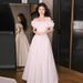 Engagement Evening High-End Light Luxury Niche Adult Ceremony French Style Socialite Banquet Robe Certificate White_ecoleips.com