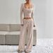 Autumn And Winter Striped High-Waisted Slimming Wide-Leg Pants Set For Women's Wear_ecoleips.com