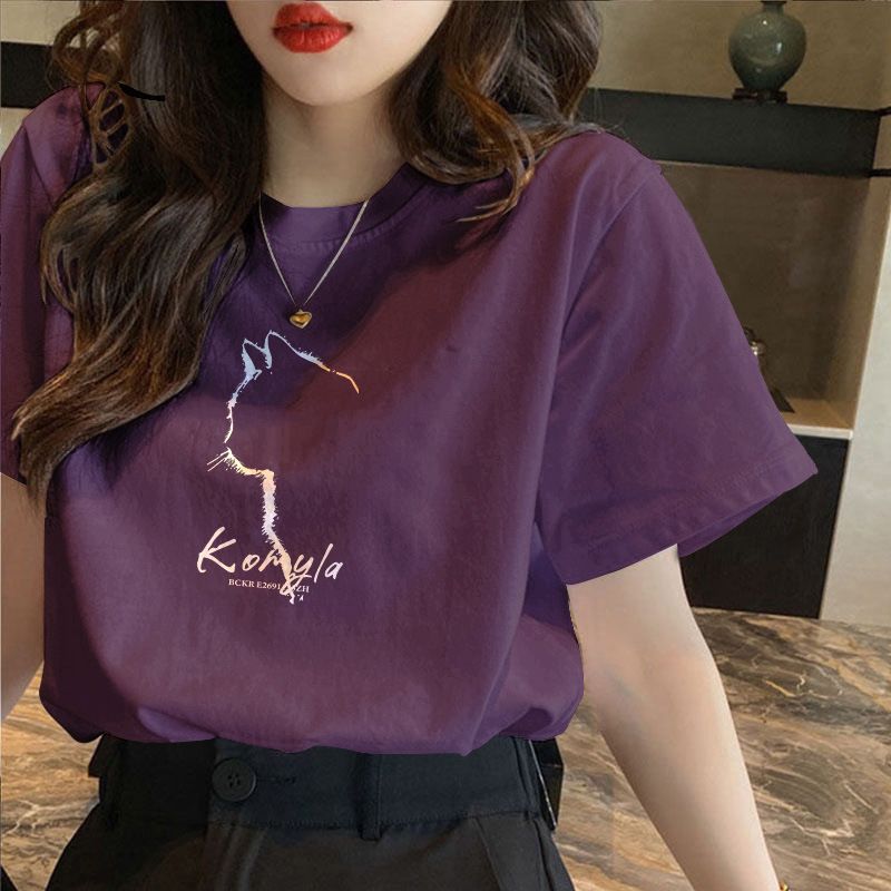 Large Size Cotton Short-sleeved T-shirt Women's Summer American Retro Loose Bottoming Shirt, Thin Design Crew Neck Top_ecoleips.com