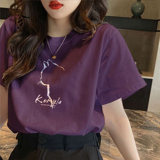 Large Size Cotton Short-sleeved T-shirt Women's Summer American Retro Loose Bottoming Shirt, Thin Design Crew Neck Top_ecoleips.com