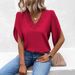 Women's Summer Loose Shirt Top Solid Color Lace V Neck Flared Sleeve European And American Style Clothing_ecoleips.com