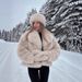 Luxury Faux Fox Fur Coat Women’s Fashion Winter Jacket With Oversized Lapel – Soft & Fluffy Faux Fur Coat, Elegant Commuter Style, Beige_ecoleips.com