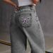 Women's Clothing Embroidered Jeans Sweet And Spicy Style High Waist Straight Pants Loose Trousers_ecoleips.com