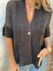 Women's Mid Sleeve Knit Cardigan Single Button Hollow Out Top Spring Autumn_ecoleips.com