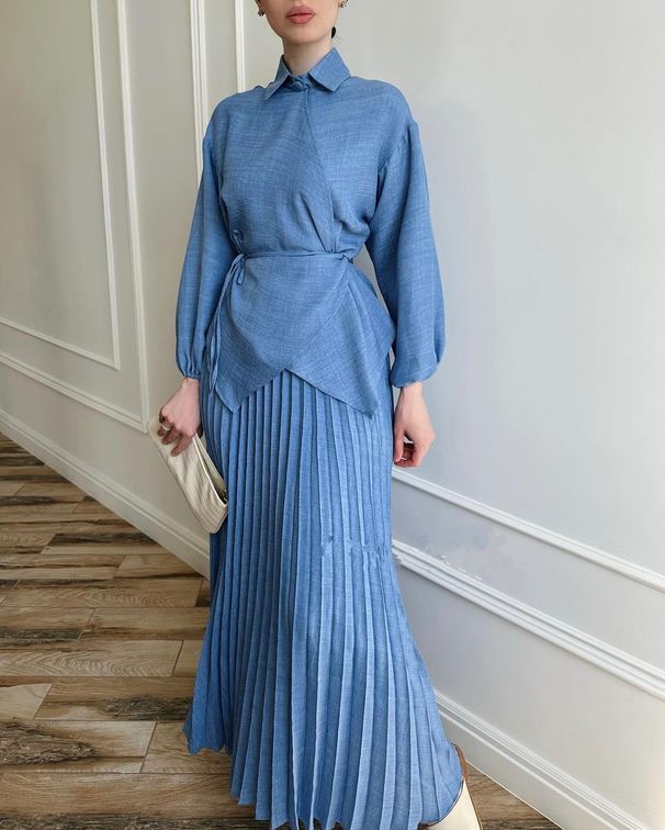 Women’s Clothing Spring New Women's Fashion Temperament Lace up Shirt Pleated Skirt Casual Two piece Suit_ecoleips.com