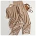 Women's Fashion Two Piece Set Short Sleeved Contrasting Color Slit Sweater High Waist Slim Wide Leg Pants Trousers_ecoleips.com