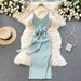 YuooMuoo Elegant Bodycon Split Dress Women Summer 2024 Sleeveless Bandage Backless Sexy Outfits Black Birthday Party Sundress_ecoleips.com
