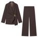 Women's Clothing Embellished Suit Jacket + Straight Leg Pants Set Women's Matching Blazer & Trousers Set – Buckle Detail (Black/Brown, Sizes XS-L)_ecoleips.com