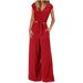 2024 European American Fashion Women's Summer 2-Piece Set: Cap Sleeve V-Neck Tie-Waist Short Top And Wide-Leg Pants_ecoleips.com